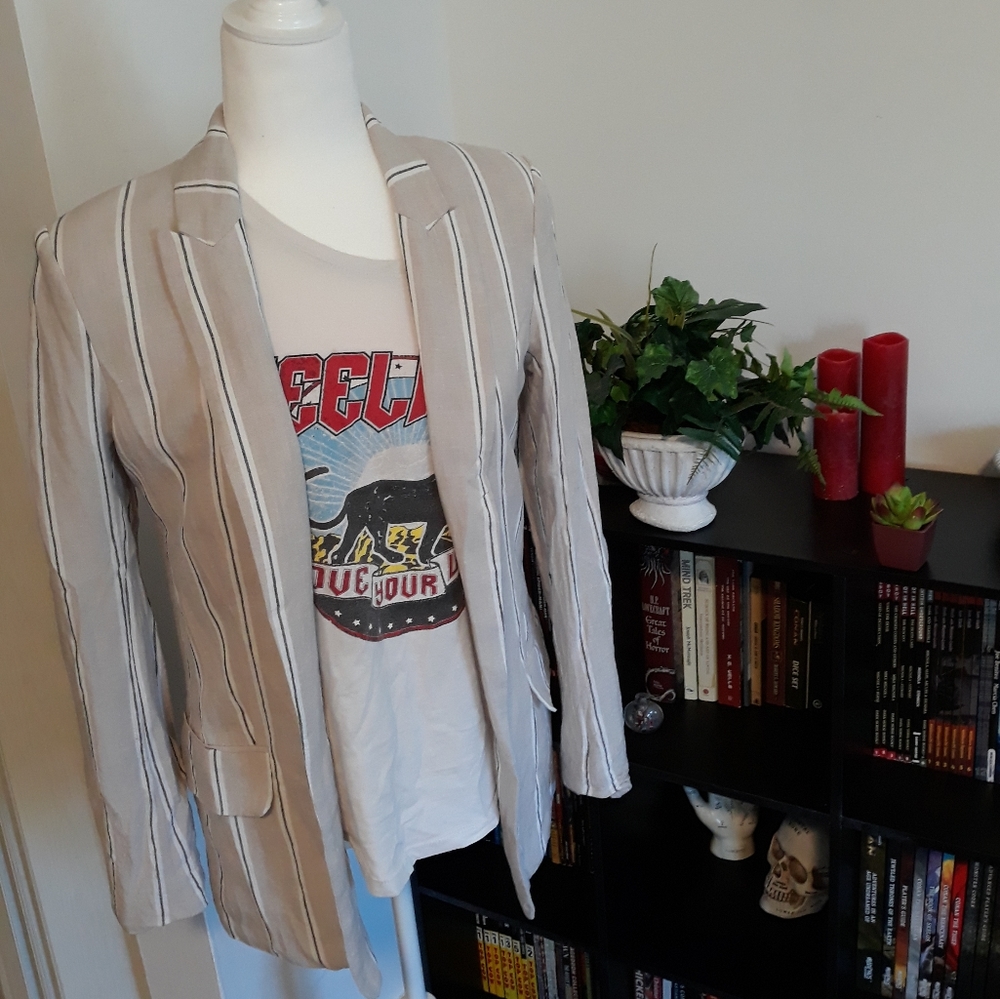 H&M Linen Blazer Striped Beige